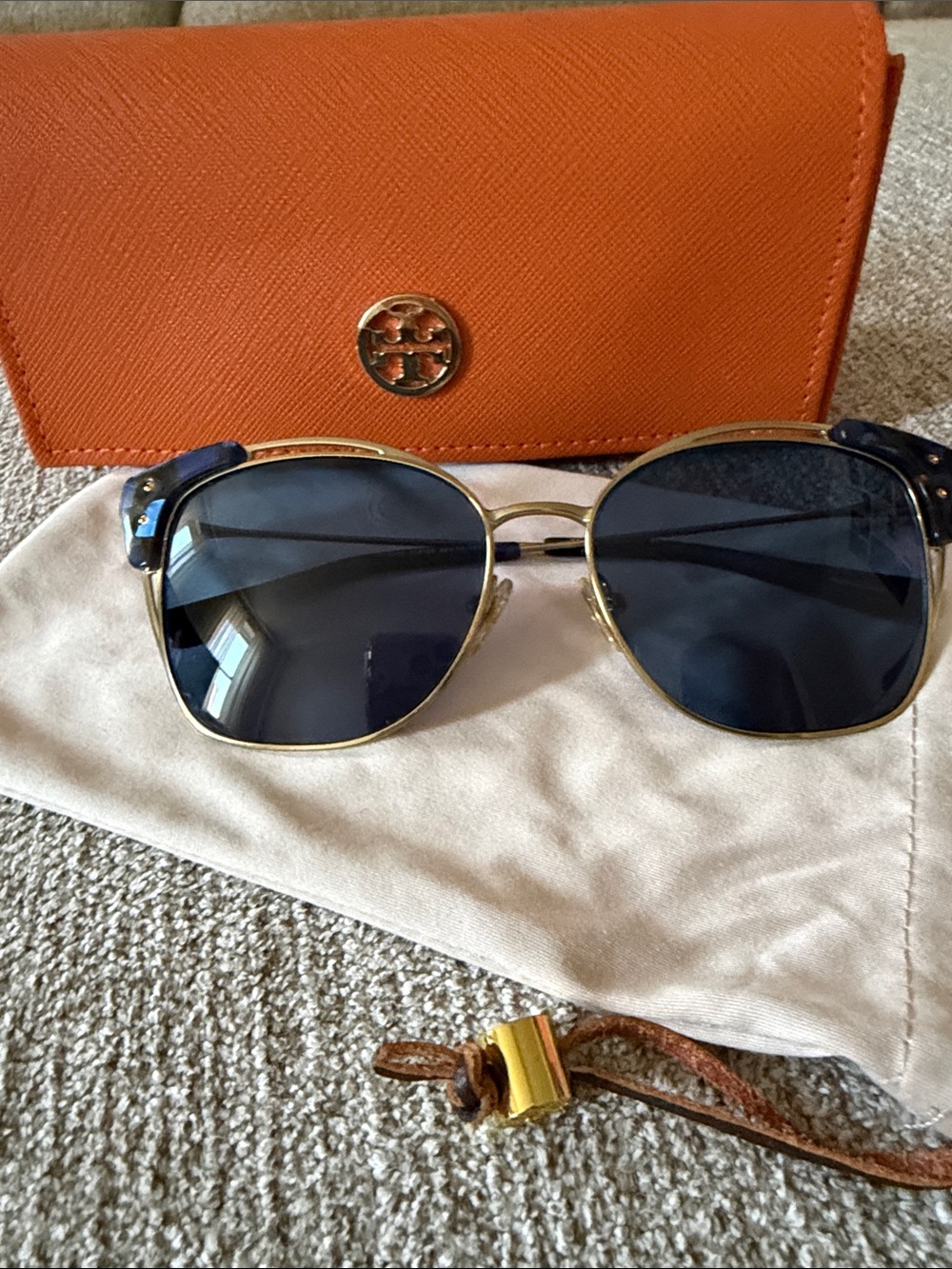 Tory Burch Gold-Frame Sunglasses with Navy Lenses